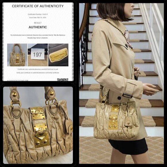Miu Miu  Matelassé Olive Leather Two-Way Bag - Picture 4 of 17